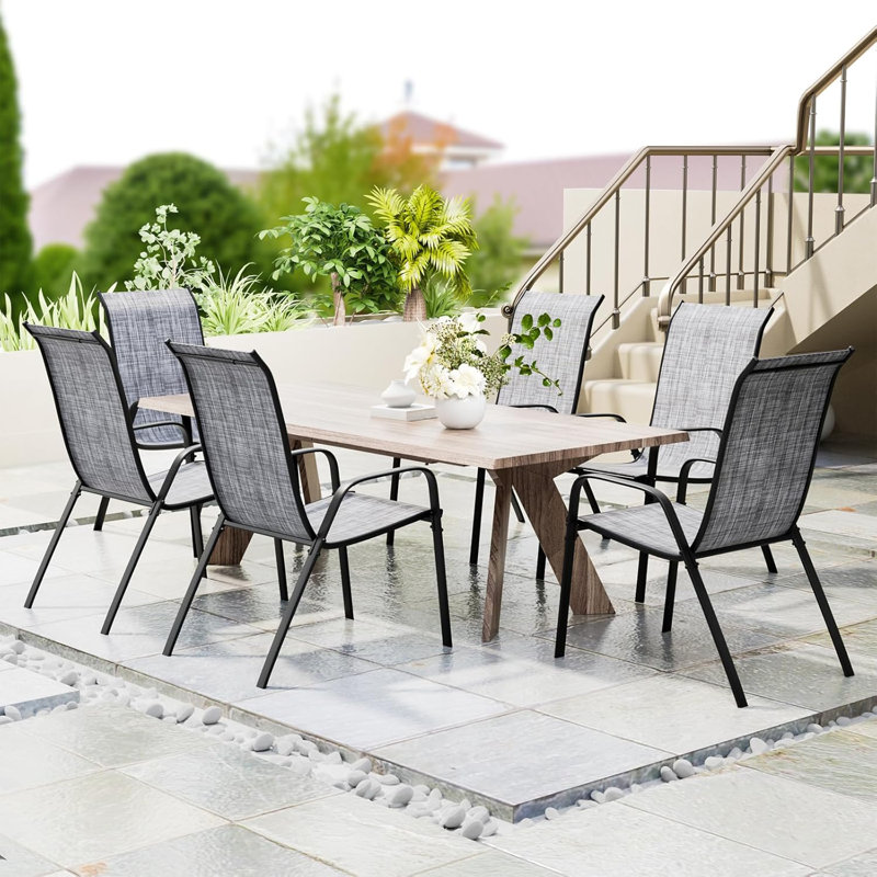 Stacking Patio Dining Side Chair, Light Grey
