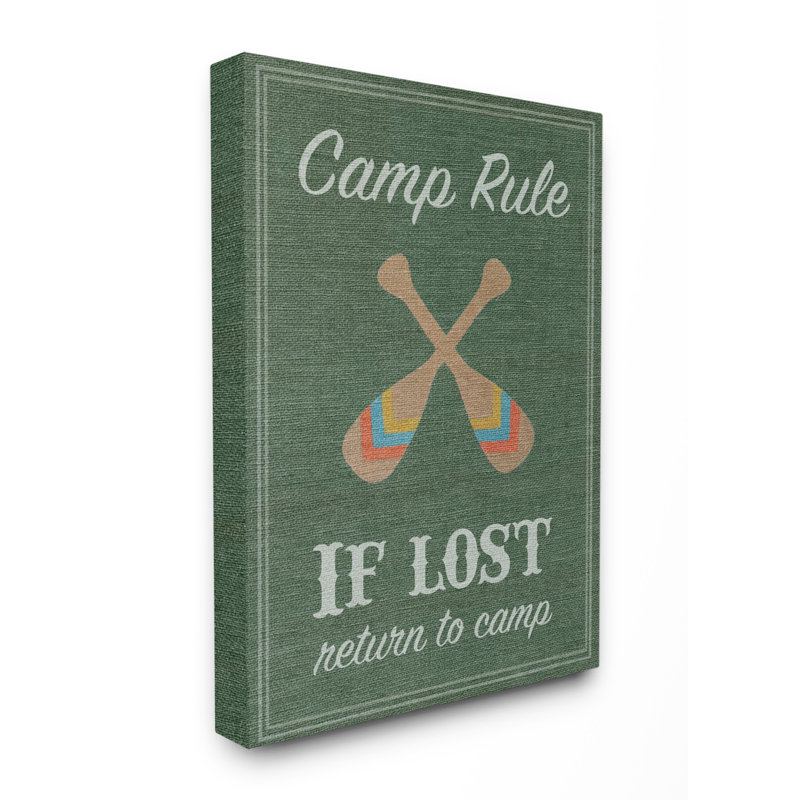 « camp rule avirons green », art textuel, H 40 po x l 30 po x P 1,5 po, Toile