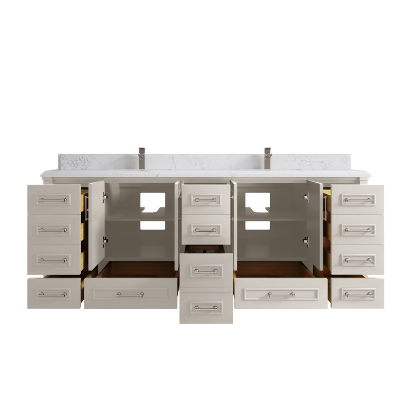 Aberdeen 84'' Double Bathroom Vanity with Quartz Top, Empira