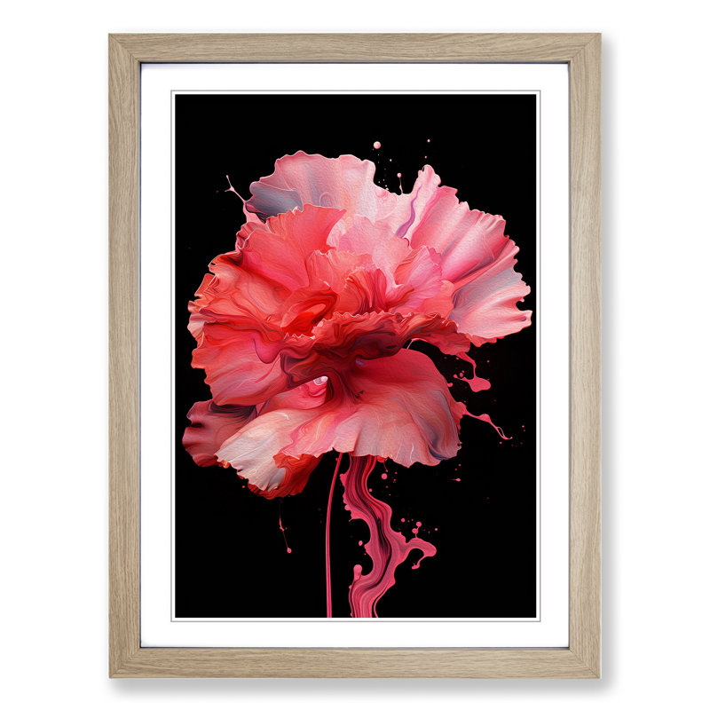 Carnation Flower Abstract No.3 - Single Picture Frame Print on Wood, 34cm H x 25cm W x 2cm D, Oak Framed