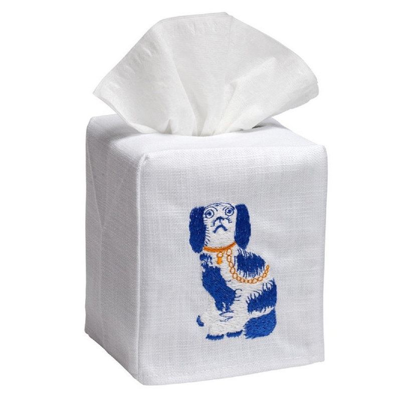 Housse pour boîte à mouchoirs Staffordshire Dog, Bleu / Blanc