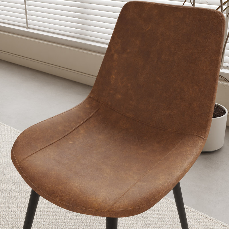 Chaise d'appoint moderne en cuir synthétique avec pieds en acier au carbone, 2, Brun