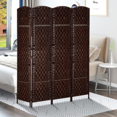 Brown Weave 6' Tall Room Screen. Stylish Privacy Partition With Convenient Fold. Portable For 'S Rooms Divider - Weave. Screen Bent Wood Top. Storage