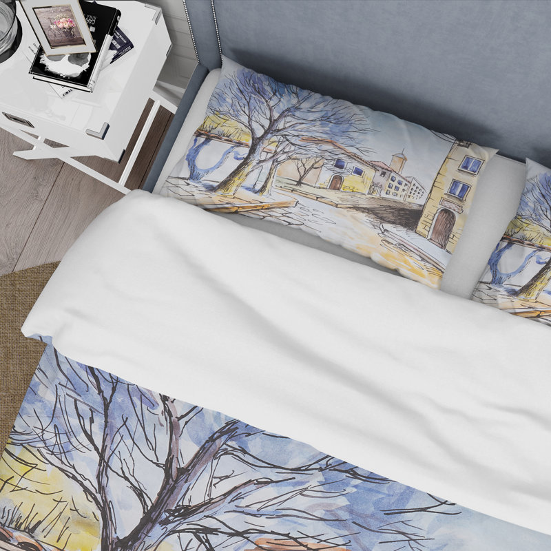 White House In Summer Village - Ensemble de housse de couette traditionnel - Microfibre de polyester