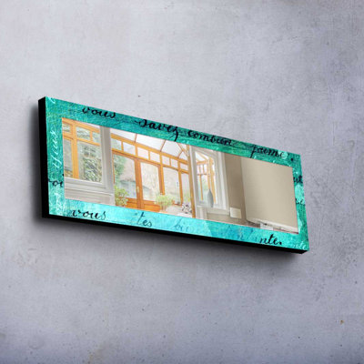 Elegant Decorative Mirror with 100% Pine Wood Frame, 15.7 x 47.2 inches | Real Glass Mirror (Thickness: 0.2 inches) | Stylish Fabric Painting | Ideal for Living Room, Bedroom & Entryway Decor