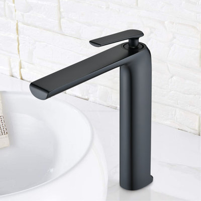 Matte Black Bathroom Faucet - Single Hole Handle With High Arc. Made Of Solid Brass, To Rust & Corrosion. Features Large-Flow Spout And Ceramic Disc Cartridge For A Seamless Experience. For