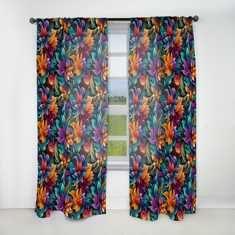 Vibrant Mandala Motif Boho III - Rideau floral - Rideau floral obscurcissant - 1 panneaux, L 52 po x L 95 po