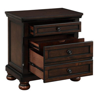 Transitional Nightstand In Brown Cherry Color, Birch Veneer, 2 Drawers, Bearing Slides, Bedroom Item Traditional Drawers With Glide Peculiarity, Facet Peculiarity