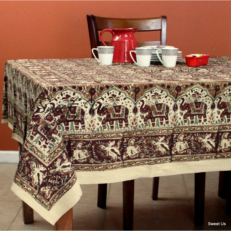 Tapisserie éléphant en coton kalamkari floral
