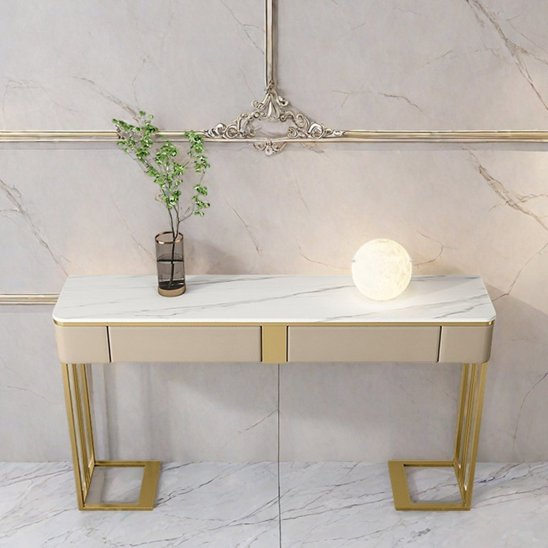 Console Nordic Luxury, H 33,5 po x l 47,2 po x P 13,8 po, Doré, Blanc