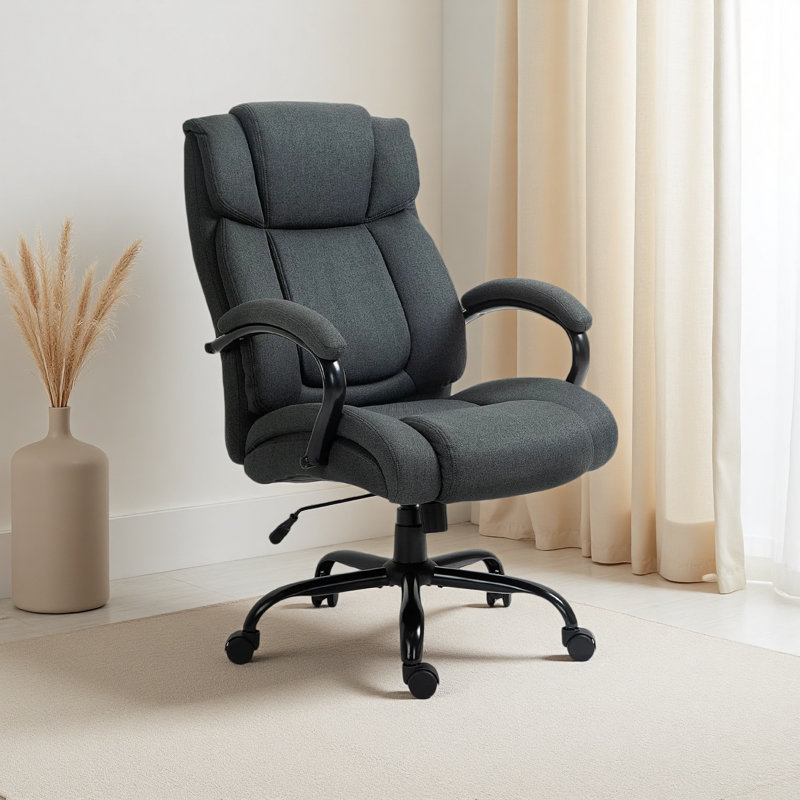 Big and Tall Office Chair, 484lbs Capacity, Wide Seat, Adjustable Height, Linen Fabric, Swivel Wheels