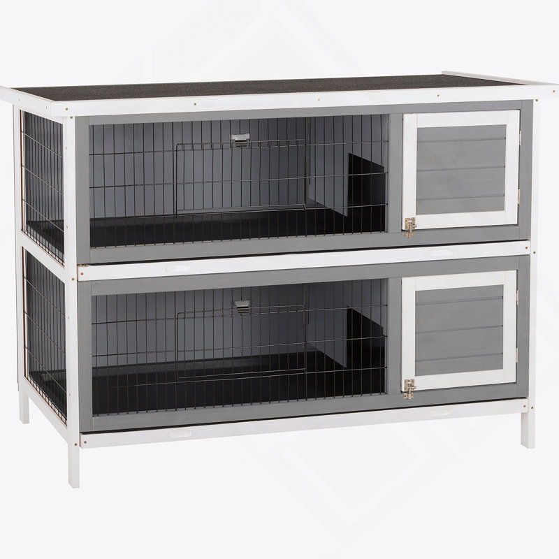 Cage à lapin polyvalente avec plusieurs compartiments pour le confort et le jeu des animaux, Gris / Blanc