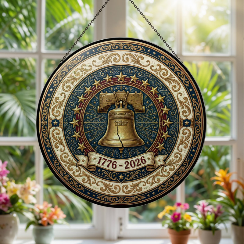 Panneau de fenêtre en verre pour décoration intérieure Liberty Bell USA 250th Anniversary - H 12 po, H 12 po