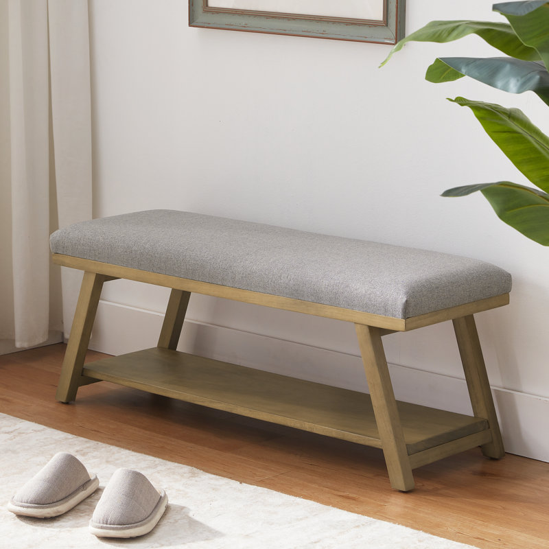 Hahnville 45.3" W Polyester Upholstered Storage Bench, Grey