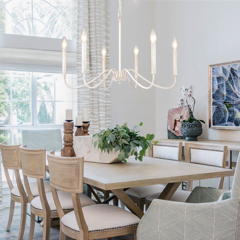 Jeneanne 6-Light Candle Style Classic Chandelier, Distressed White, 6 Lights