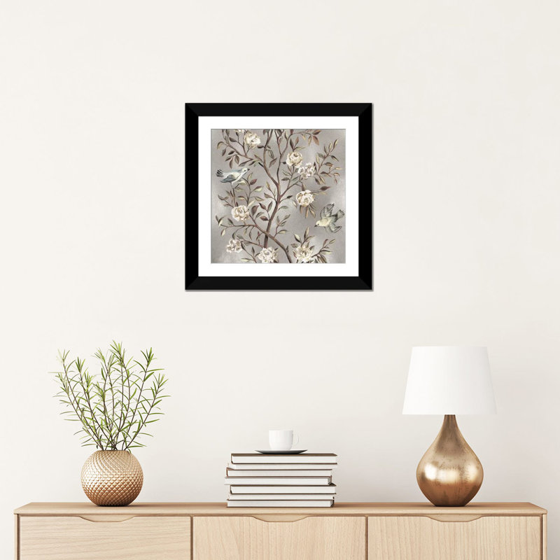 «Chinoiserie II» par Renee Campbell, reproduction d'art graphique sur toile tendue, H 16 po x l 16 po x P 1 po, Blanc