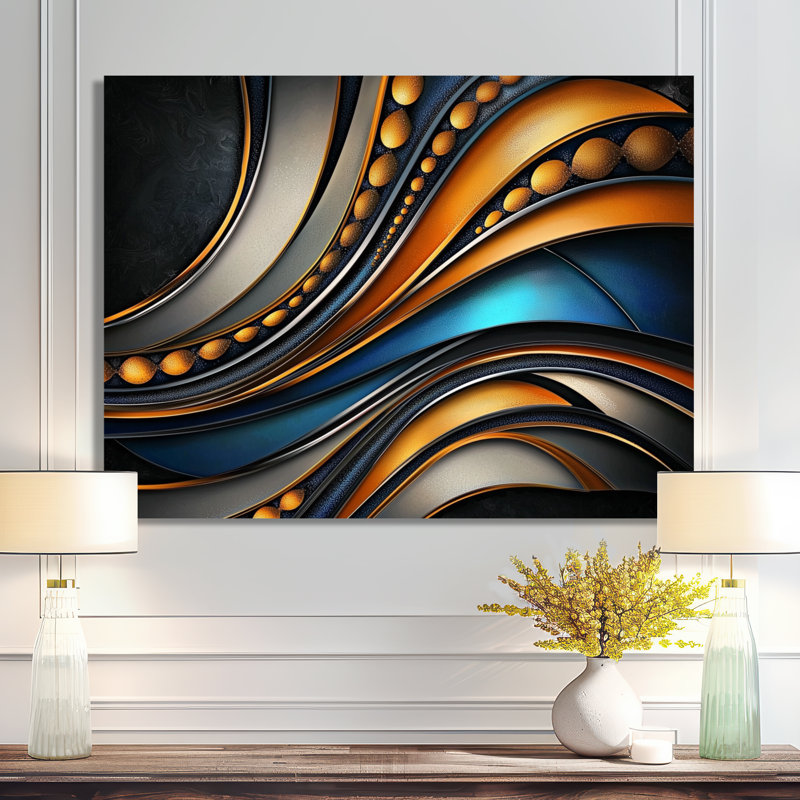 Golden Luminous Core Of Aqua II - décor géométrique en métal, impression moderne sur métal, H 24 po x l 32 po x P 0,84 po