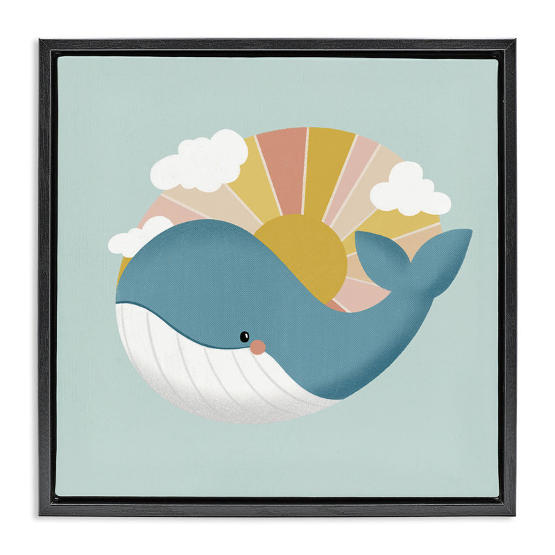 Cadre flottant Whale & Sunshine Rays, design par Sarah Hickman, Cadre flottant noir de jais, H 18 po x l 18 po