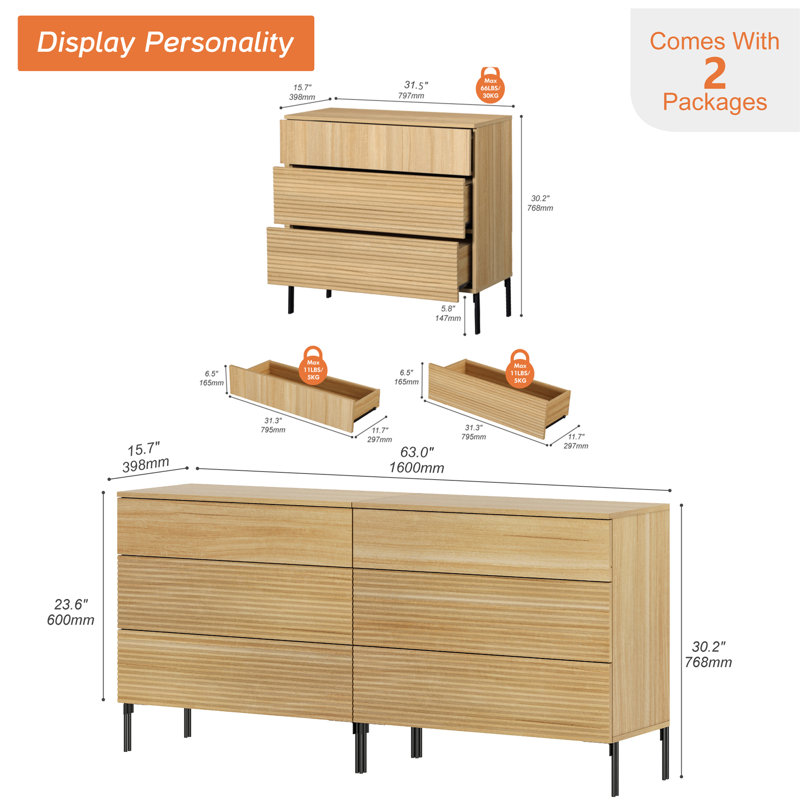 Commode 3 tiroirs Union Rustic, Chêne