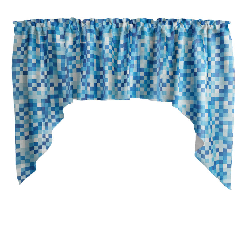 Cantonnière Popeline Pixelated Squares, Bleu