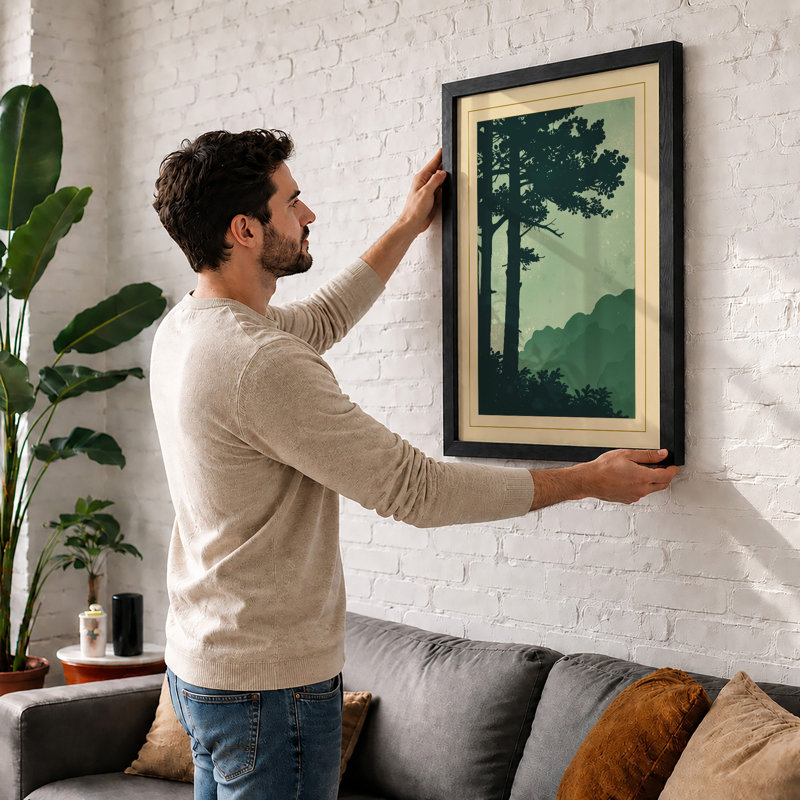 Mountain Pine Silhouette Japandi - Framed Print, A4 - 29.7 x 21.0 cm, Walnut