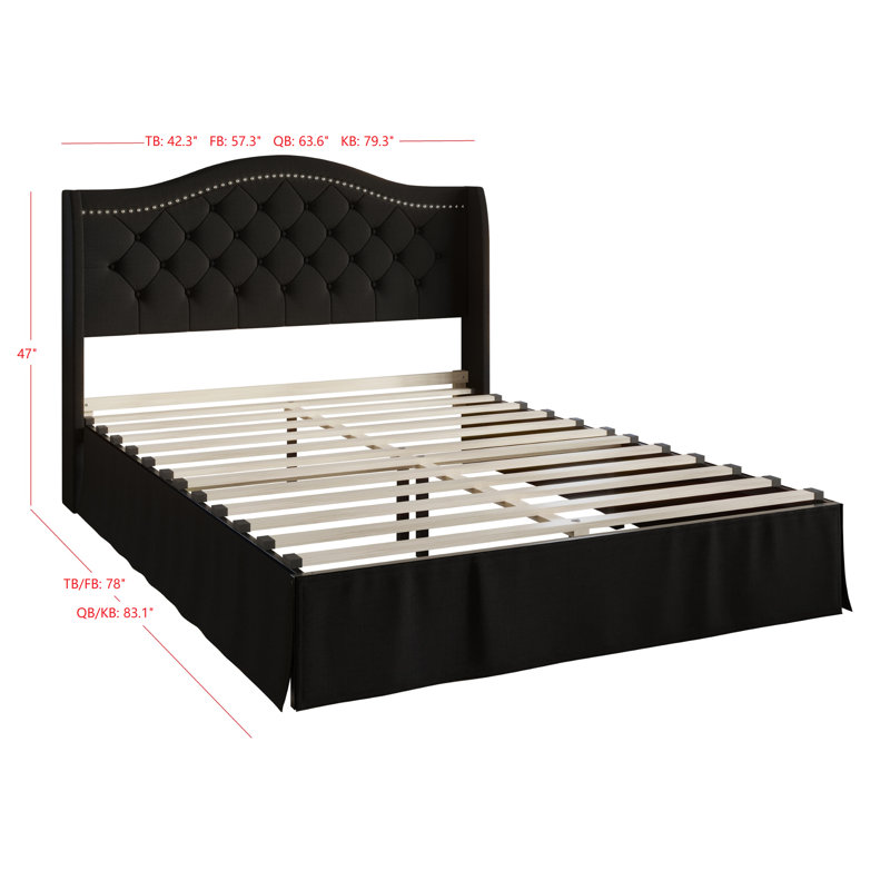 Upholstered Wingback Storage Bed, Queen, Black