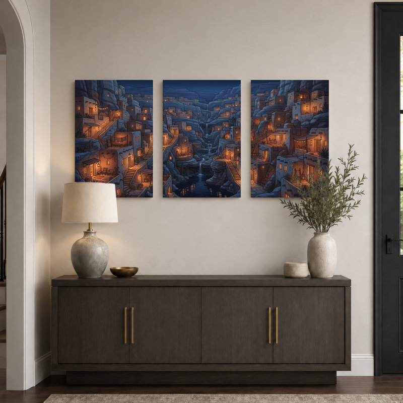 «Blue Canyon Cliffside Village», ensemble de 3 toiles murales, H 36 po x l 24 po x 3 pièces