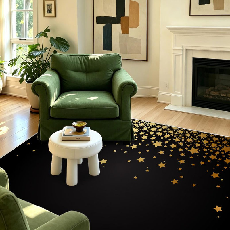 Tapis d'intérieur doré lavable à la machine avec étoiles étoile de Noël, Rectangle 39 po x 63 po