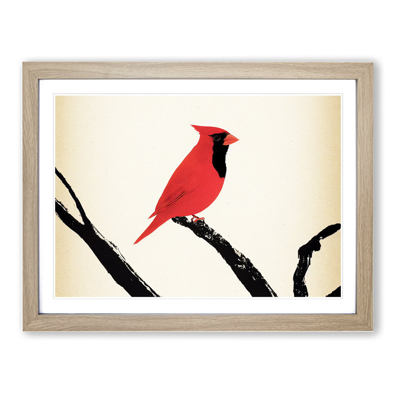 Cardinal Bird Vol.9 - Single Picture Frame Print, 34cm H x 46cm W x 2cm D, Oak Framed