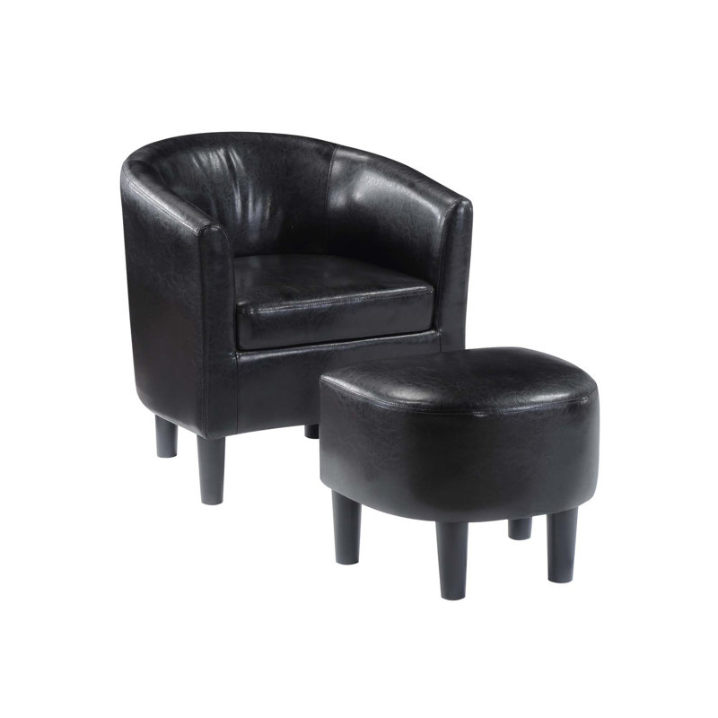 Fauteuil demi-tonneau avec repose-pieds Anges, Similicuir noir