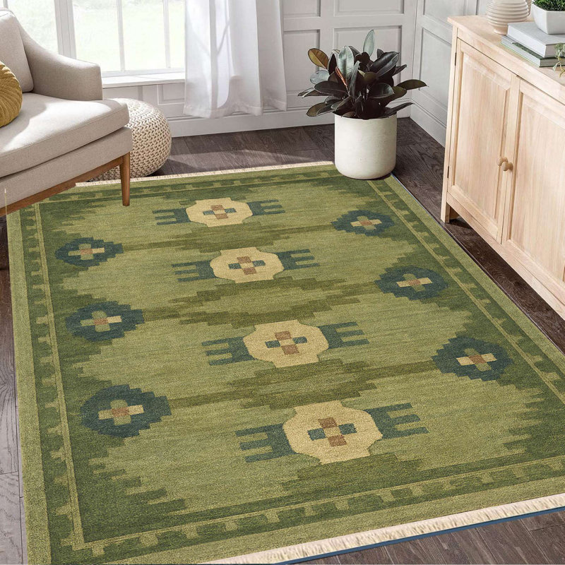 Tapis vert olive à losanges