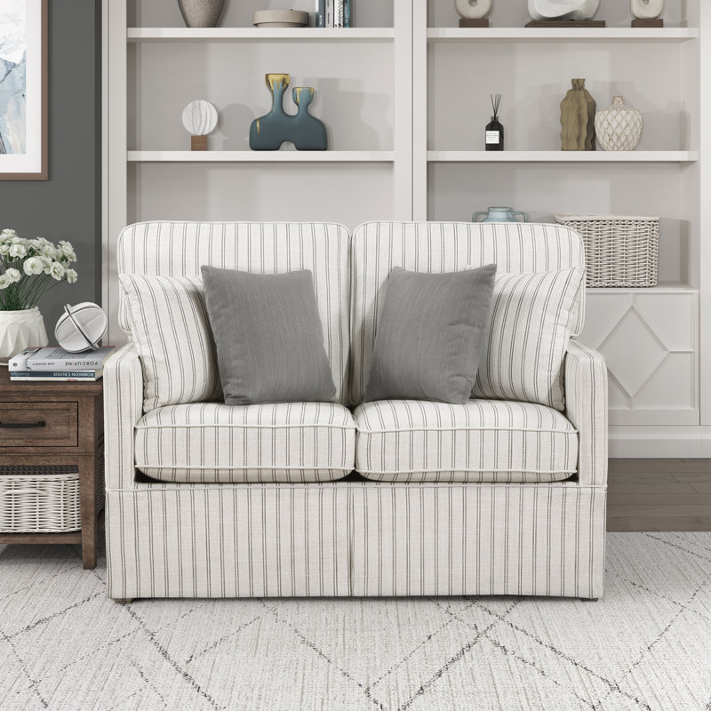 Abuzar 55.5" Coastal Textured Fabric 2-Seater Loveseat with Reversible Back and Seat Cushions, High-Density Foam over Pocket Coils