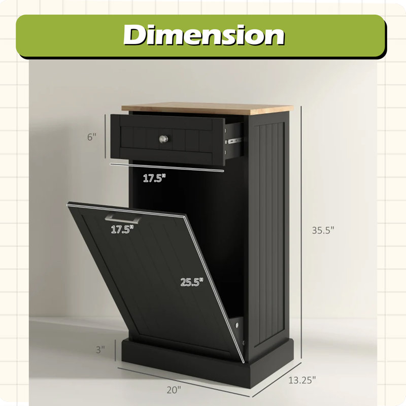Trash Cabinet,Storage Cabinet(Trash Can Not Included), Black
