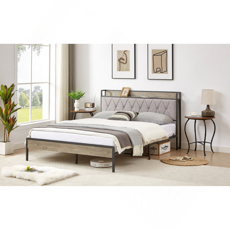 Structure de lit avec station de charge grand, gris