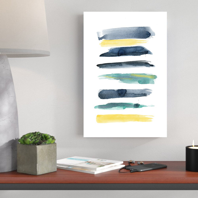 «Abstract Blue Yellow Watercolor Strokes», reproduction d'art sur toile tendue, H 18 po x l 12 po