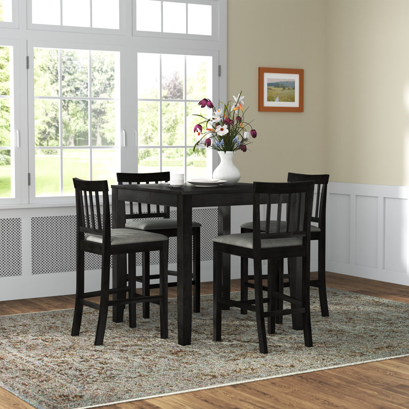 Ance 4-Person Solid Wood Counter-Height Dining Set, Black
