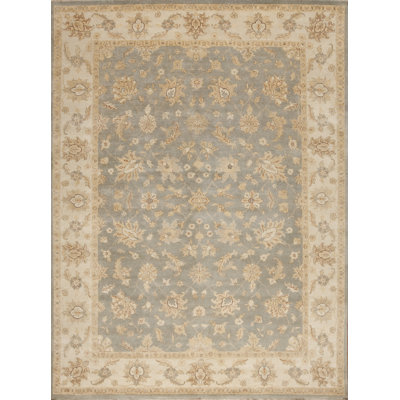 Notting Hill Hand Knotted Wool Area Rug in Light Blue/Beige