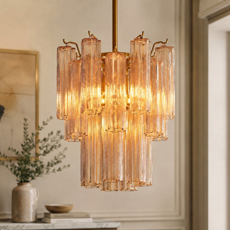 Lustre moderne 12 po / 24 po à gradins dorés pour salle à manger, 12", Amber glass