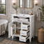 Meuble-lavabo de 24 po avec lavabo en céramique, structure en bois massif et armoire en panneau de fibres à densité moyenne, 1 porte, tiroir rabattable et 3 tiroirs, charnières à fermeture en douceur, tablette réglable, poignées argentées-455744759