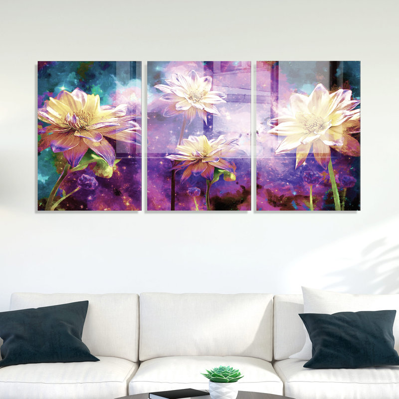 3 Piece No Frame Print on Glass, 70cm H x 100cm W x 0.4cm D