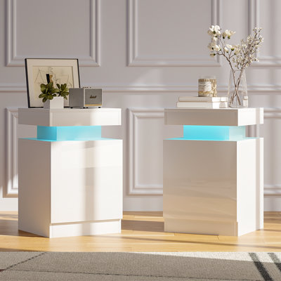 Nightstands with LED Light (Set of 2), Modern Side Table for Bedroom, Living Room