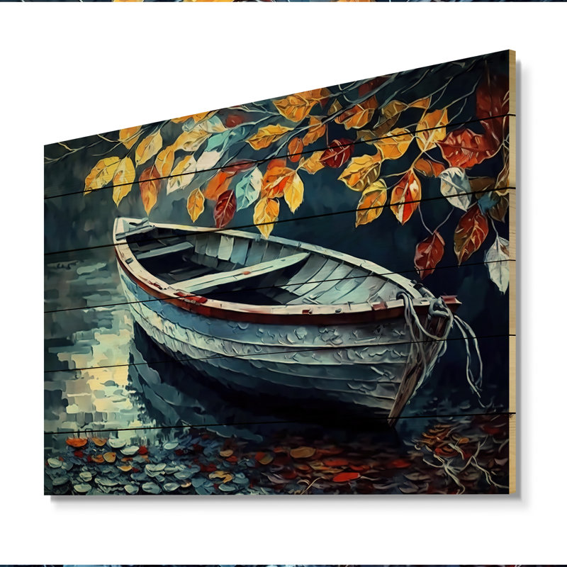 «Sandersen Canoe On A Lake In Fall V», reproduction sur bois sans cadre, H 12 po x l 20 po x P 1 po