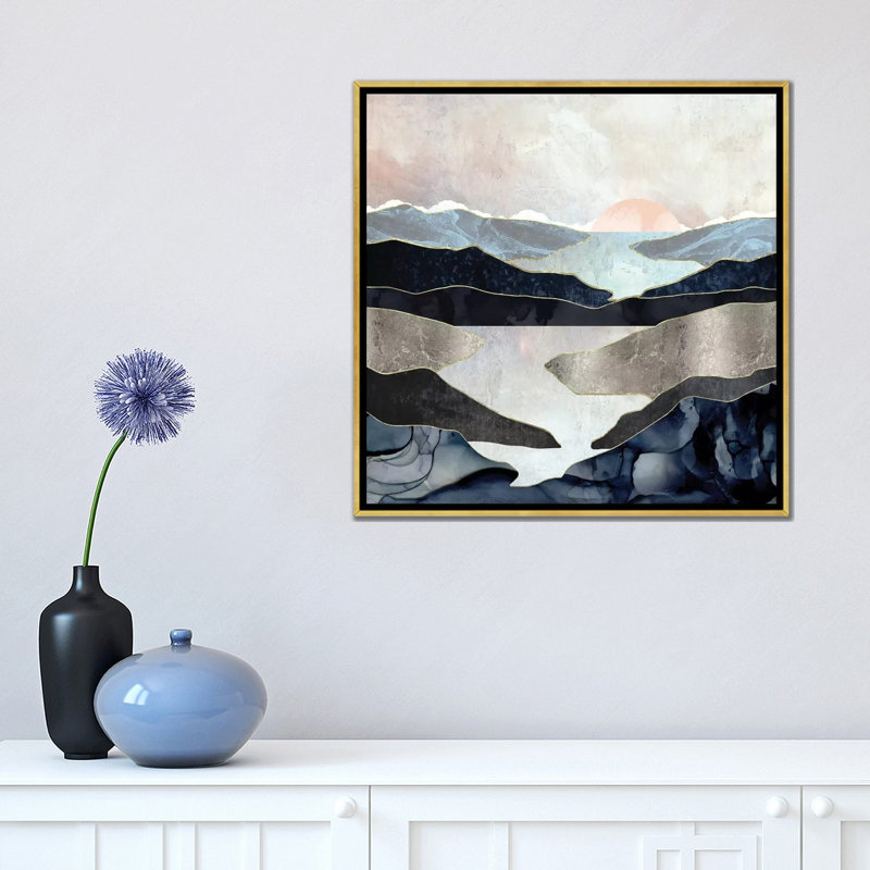 Blue Mountain Lake - impression d'art graphique, Aucun mat, Toile encadrée d'or, H 18 po x l 18 po x 1,5 po