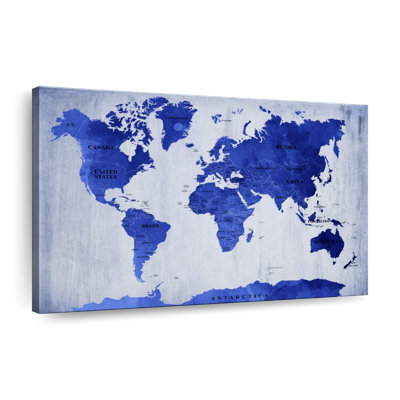 Carte du monde bleu vif sur toile
