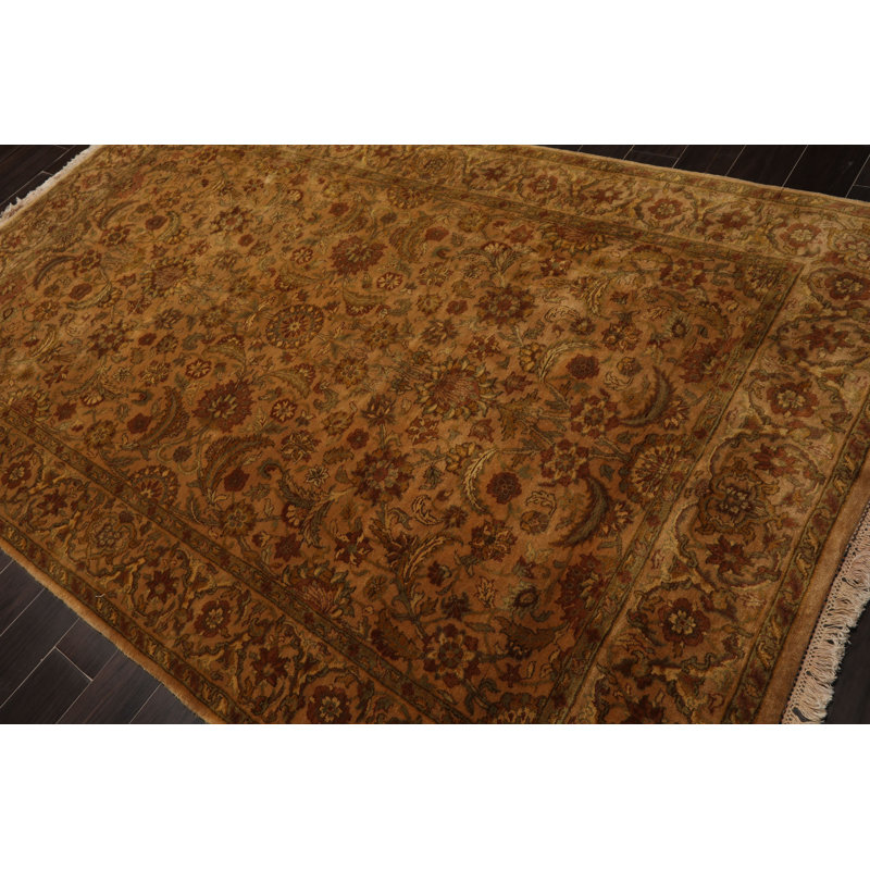Tapis botanique en laine noué à la main 5 pi 11 po x 9 pi 8 po Agra