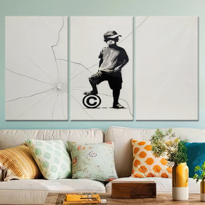 Modern Banksy Boy Printed Canvas Artwork - Elegant Home Decor,3P Wrapped Canvas
