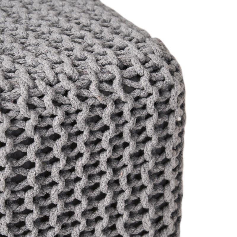 Tabouret de pieds en coton tricoté à la main gris doux - taille 16,3 pouces, perspective agréable, profond, large, grand