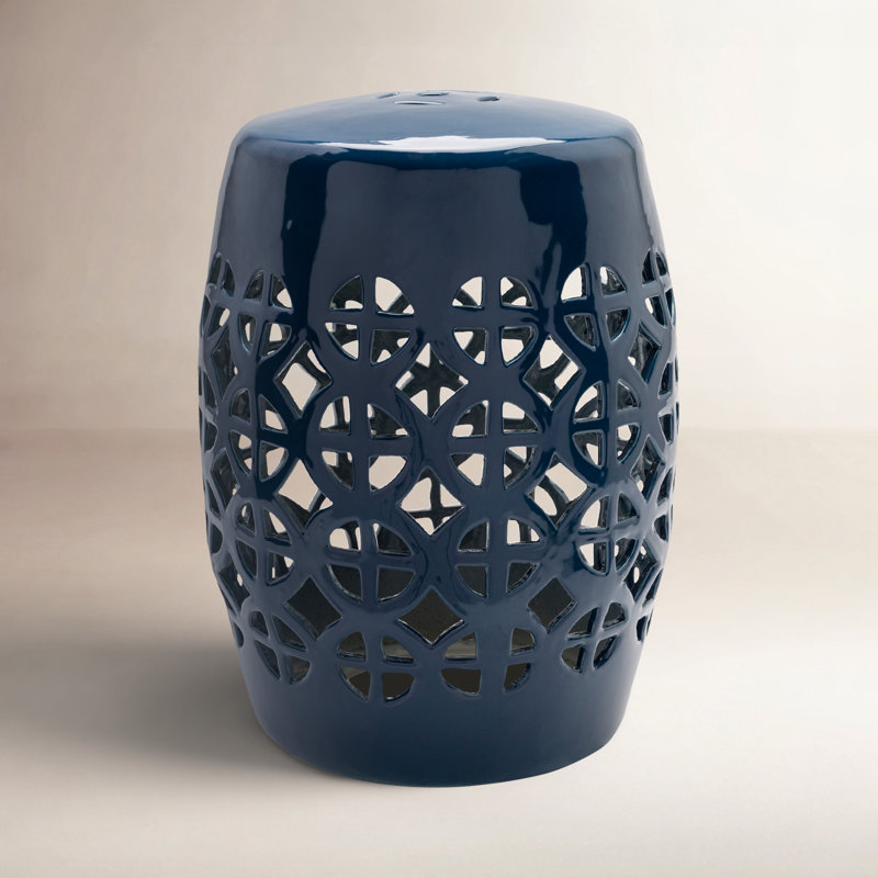 Keaton Ceramic/Porcelain Garden Stool, Navy