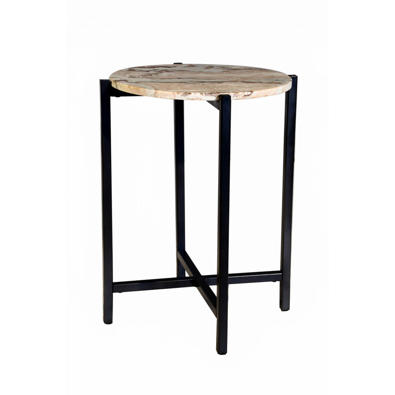 Table d'appoint en marbre pour le salon avec structure en métal - hauteur de 21 pouces, Brown/Black