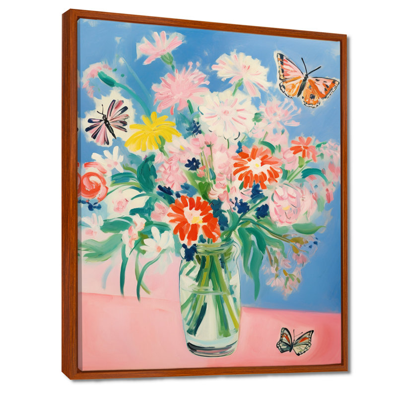 «Blossoming Peony Wildflowers with Butterflies - Assortiment de bouquets», reproduction d'art mural